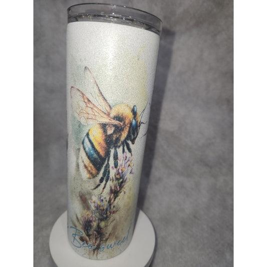 20 oz Stainless Steel Glitter Tumbler Bee Kind Bee Happy Bee Sweet