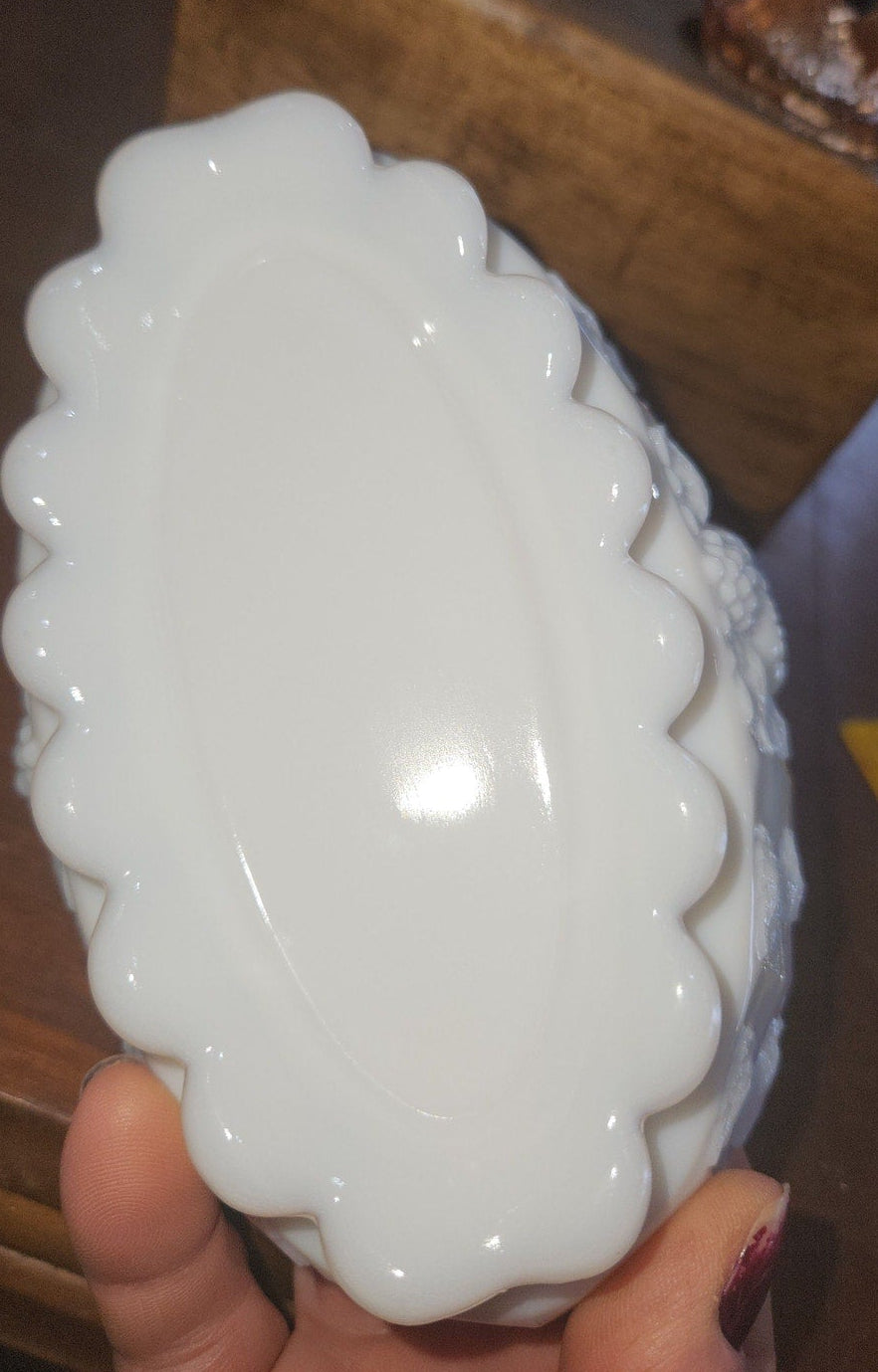 Vintage Westmoreland Paneled Grape Milk Glass Basket