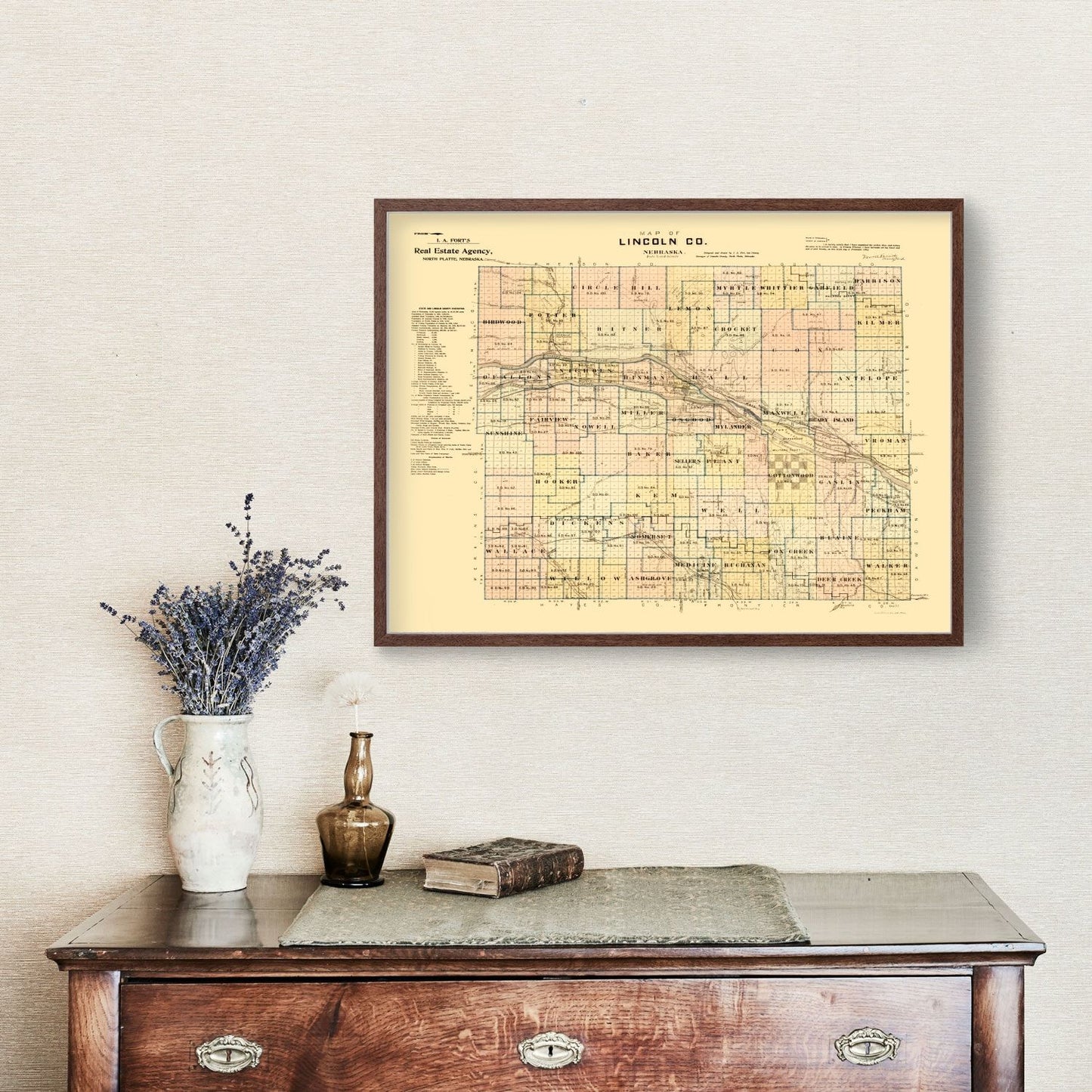 Vintage Map of Lincoln County, Nebraska 1894 -Not available at Minden location-
