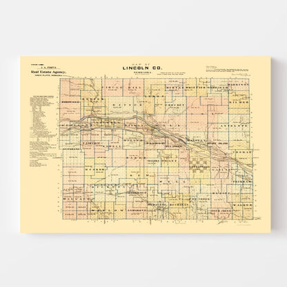Vintage Map of Lincoln County, Nebraska 1894 -Not available at Minden location-