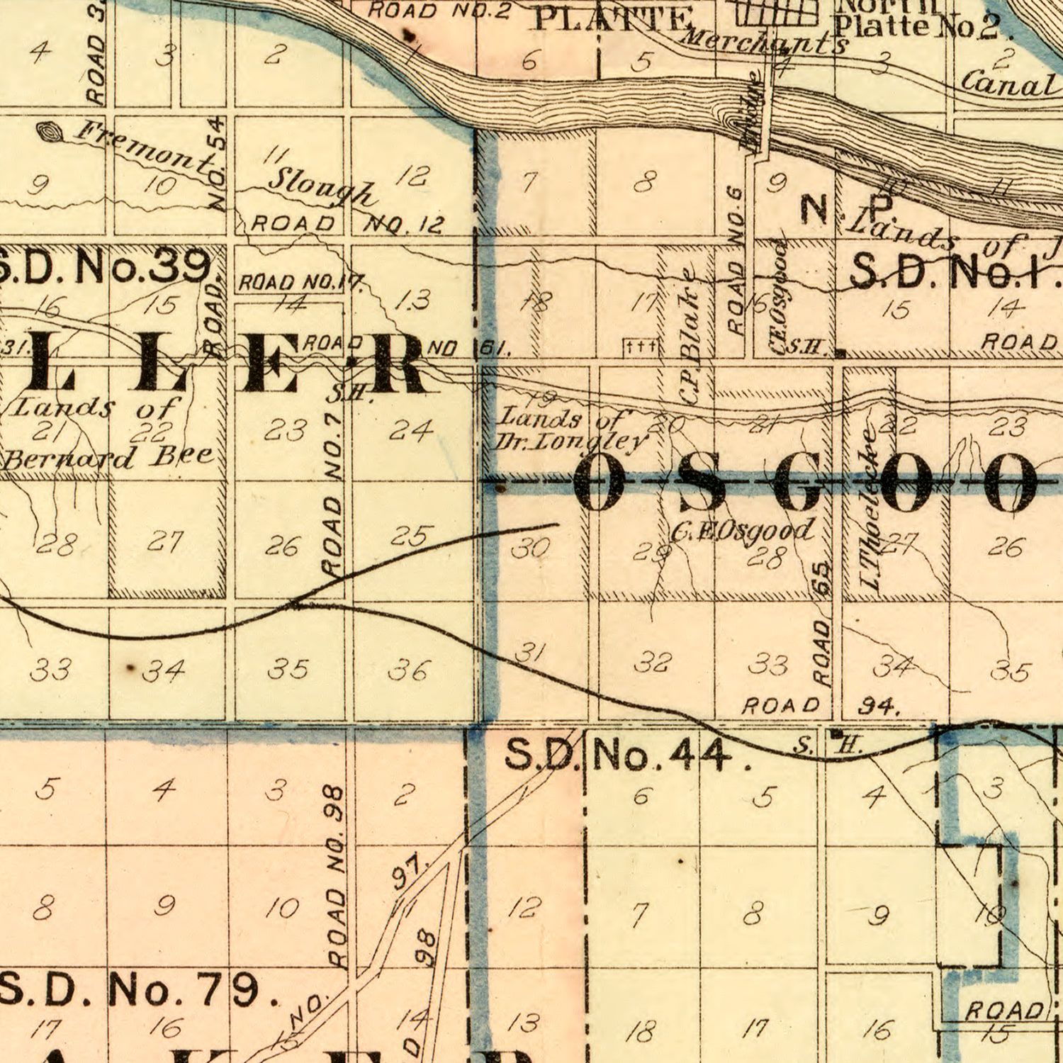 Vintage Map of Lincoln County, Nebraska 1894 -Not available at Minden location-