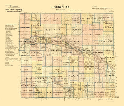 Vintage Map of Lincoln County, Nebraska 1894 -Not available at Minden location-