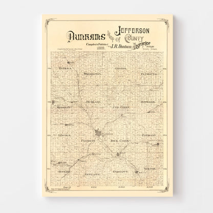 Vintage Map of Jefferson County, Nebraska 1889 -Not available at Minden location-