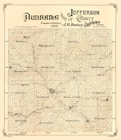 Vintage Map of Jefferson County, Nebraska 1889 -Not available at Minden location-