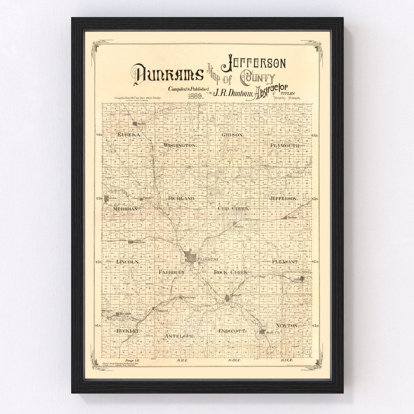 Vintage Map of Jefferson County, Nebraska 1889 -Not available at Minden location-