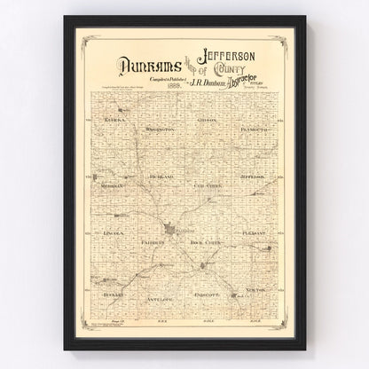 Vintage Map of Jefferson County, Nebraska 1889 -Not available at Minden location-