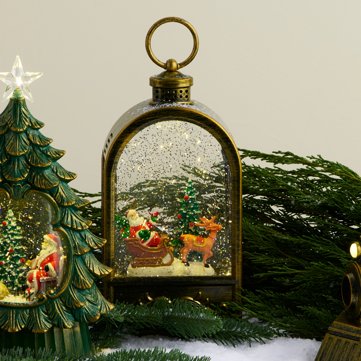 LED Lantern Musical Snow Globe w/Santa’s Sleigh