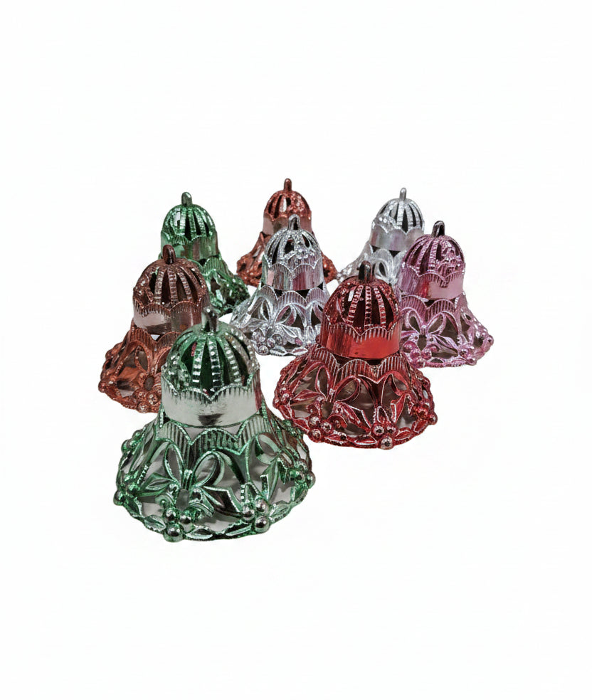 Vintage Bradford Plastic Filigree Bell Christmas Ornaments -Lot of 8 1950s MCM