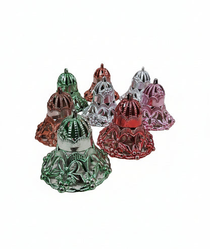 Vintage Bradford Plastic Filigree Bell Christmas Ornaments -Lot of 8 1950s MCM