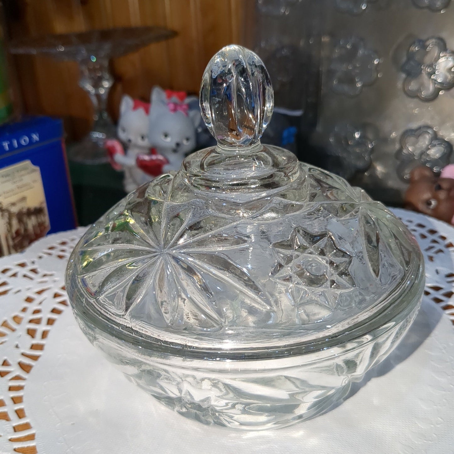 G2 cut glass candy dish with lid