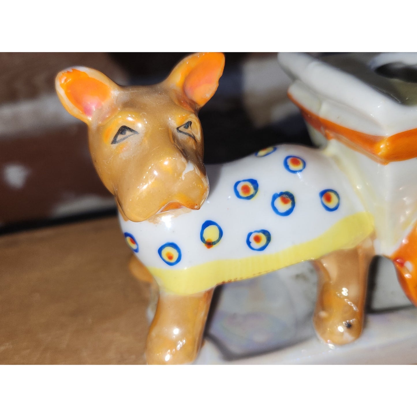 Vintage Pin Cushion Ceramic Scottie Dog & Cart Made in Japan AS IS vo85