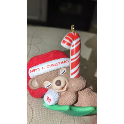 Vintage Hallmark Keepsake Ornament Baby's First Christmas 1990 Bear Handcrafted