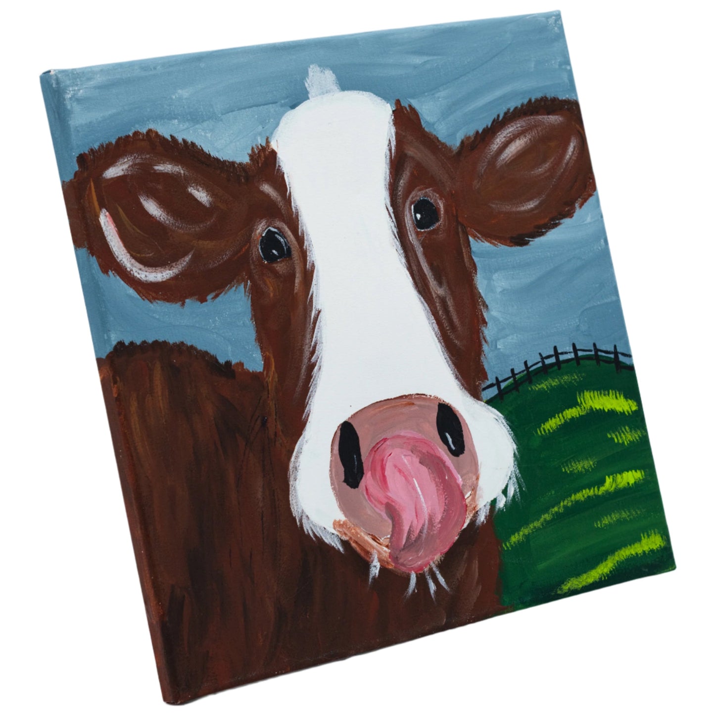 Melissa The Brown & White Cow Canvas Painting | 12" x 12" | The Painted Attic