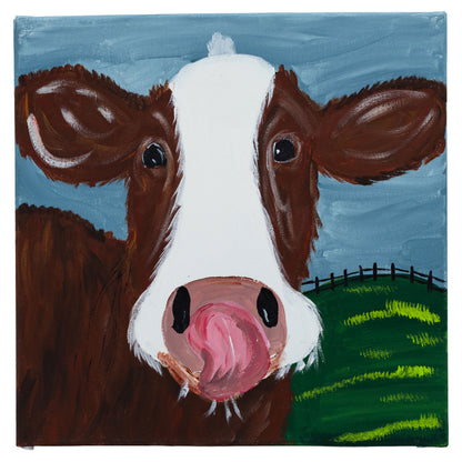 Melissa The Brown & White Cow Canvas Painting | 12" x 12" | The Painted Attic