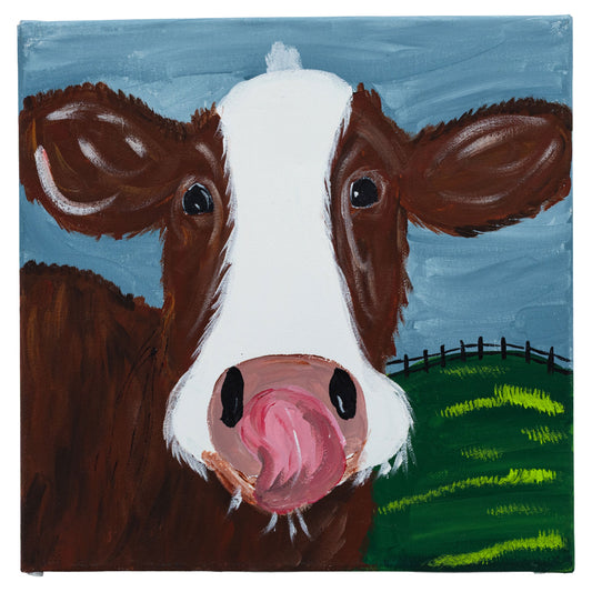 Melissa The Brown & White Cow Canvas Painting | 12" x 12" | The Painted Attic