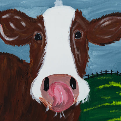 Melissa The Brown & White Cow Canvas Painting | 12" x 12" | The Painted Attic