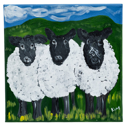 Curly, Moe, & Larry Sheep Canvas Painting | 10" x 10" | The Painted Attic