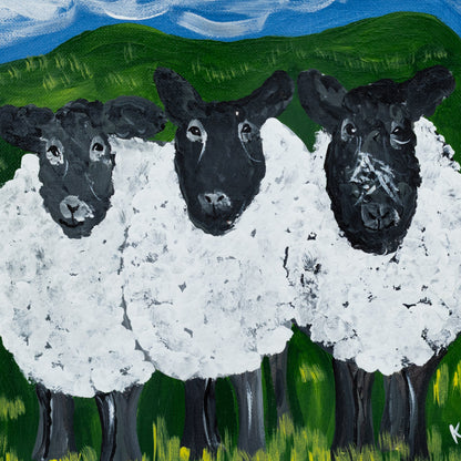 Curly, Moe, & Larry Sheep Canvas Painting | 10" x 10" | The Painted Attic