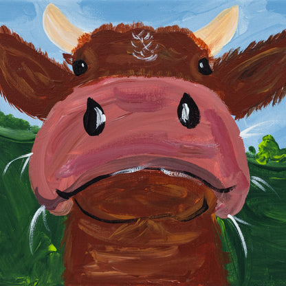 Prince George The Big Brown Cow Canvas Painting | 8" x 8" | The Painted Attic