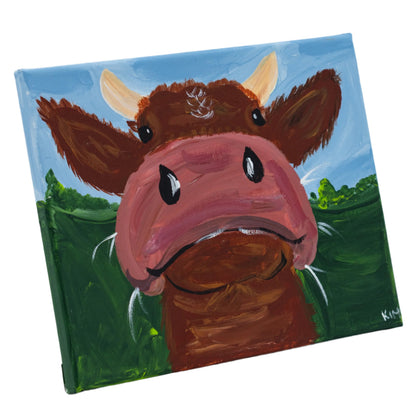 Prince George The Big Brown Cow Canvas Painting | 8" x 8" | The Painted Attic