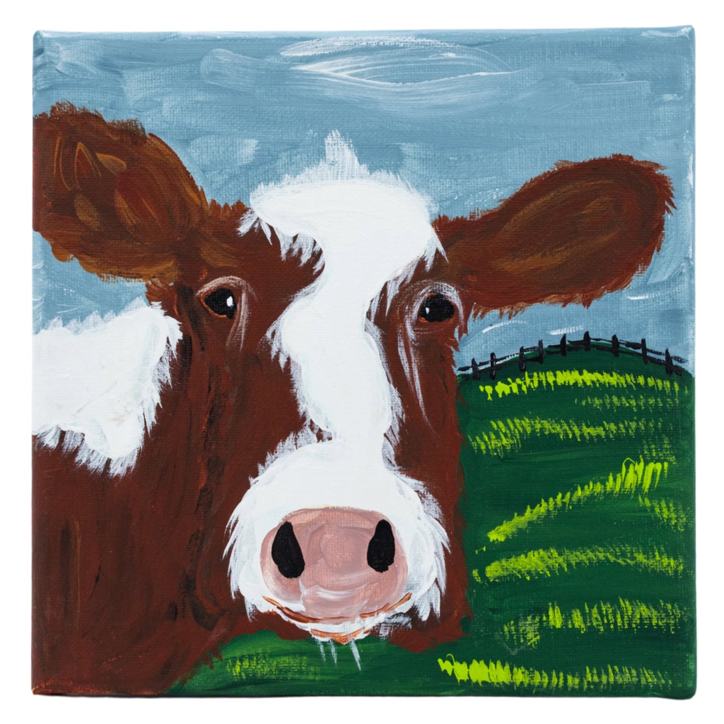 Tula The Brown & White Cow Canvas Painting | 8" x 8" | The Painted Attic