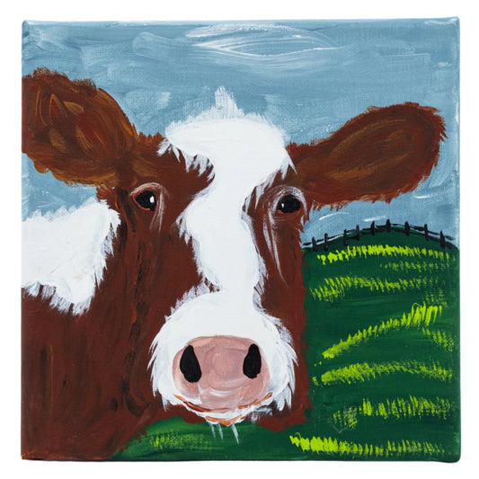 Tula The Brown & White Cow Canvas Painting | 8" x 8" | The Painted Attic