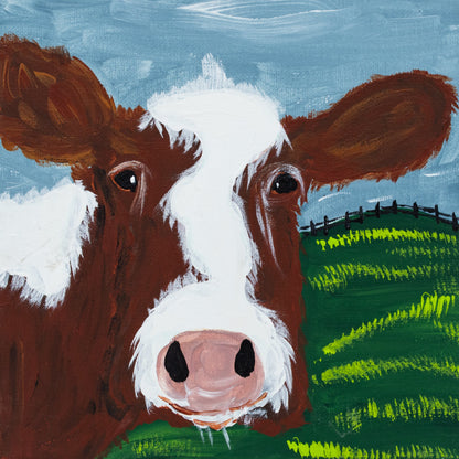 Tula The Brown & White Cow Canvas Painting | 8" x 8" | The Painted Attic