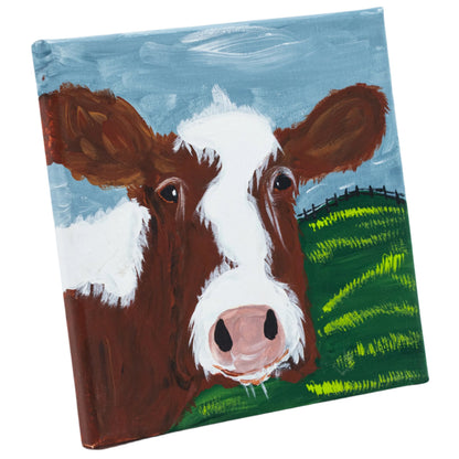 Tula The Brown & White Cow Canvas Painting | 8" x 8" | The Painted Attic