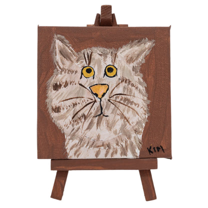Carlyle the Cat Easel Canvas Painting | 4" x 4" | The Painted Attic