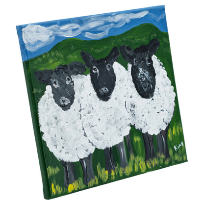 Curly, Moe, & Larry Sheep Canvas Painting | 10" x 10" | The Painted Attic