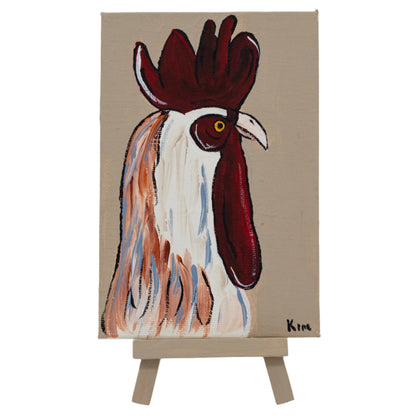Joseph the Rooster Easel Canvas Painting | 4" x 6" | The Painted Attic