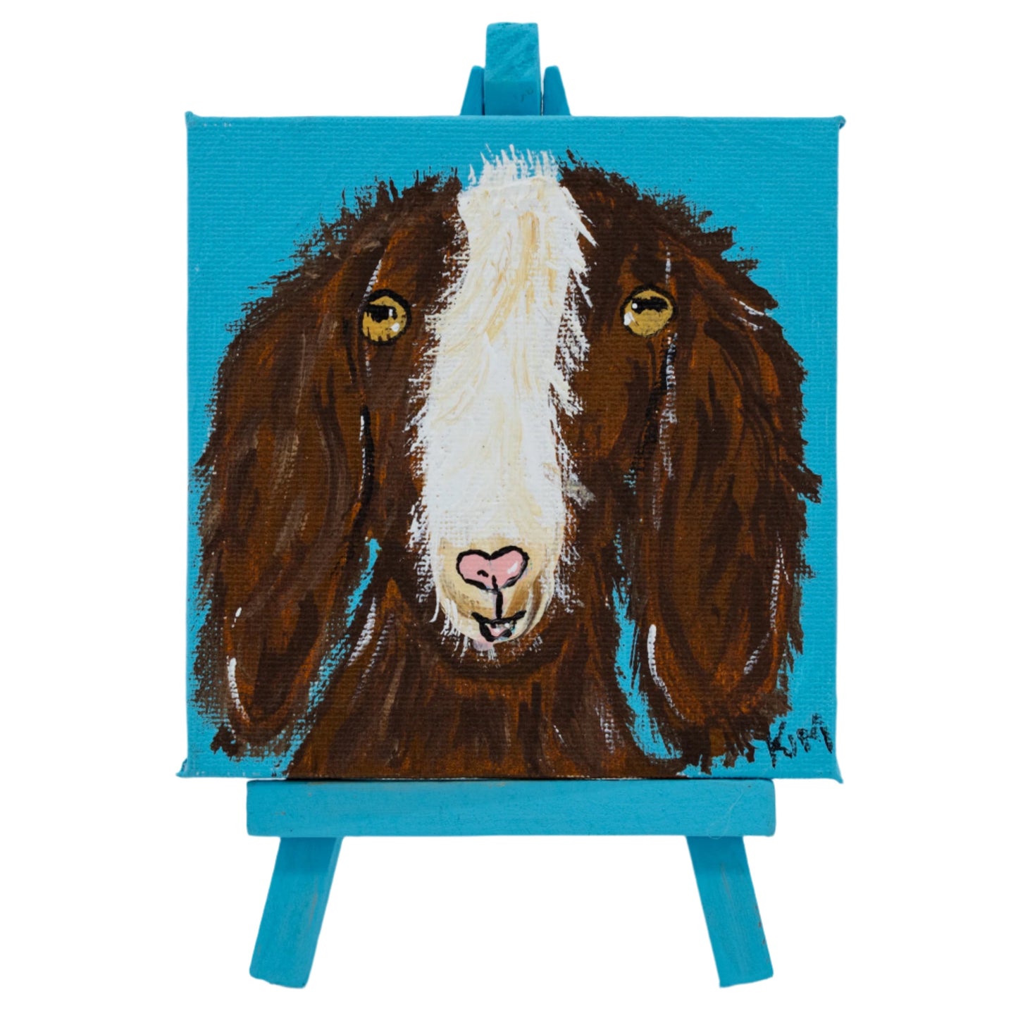 Gottleb the Goat Easel Canvas Painting | 4" x 4" | The Painted Attic