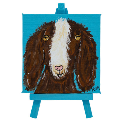 Gottleb the Goat Easel Canvas Painting | 4" x 4" | The Painted Attic