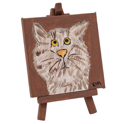 Carlyle the Cat Easel Canvas Painting | 4" x 4" | The Painted Attic