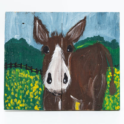 Della the Donkey Wooden Canvas Painting  | 10.5" x 9" | Old Wood Canvas | The Painted Attic