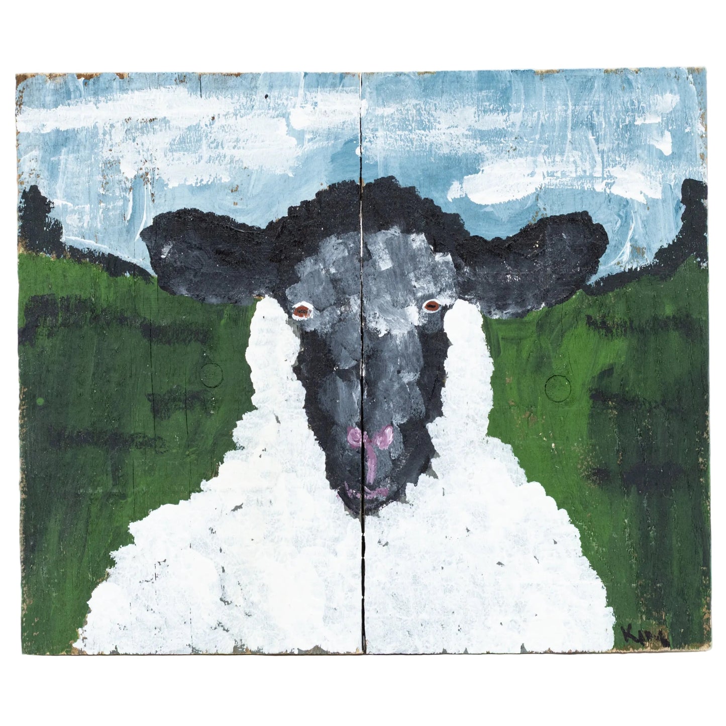 Rand the Sheep Wooden Canvas Painting | 10.75" x 9" | The Painted Attic