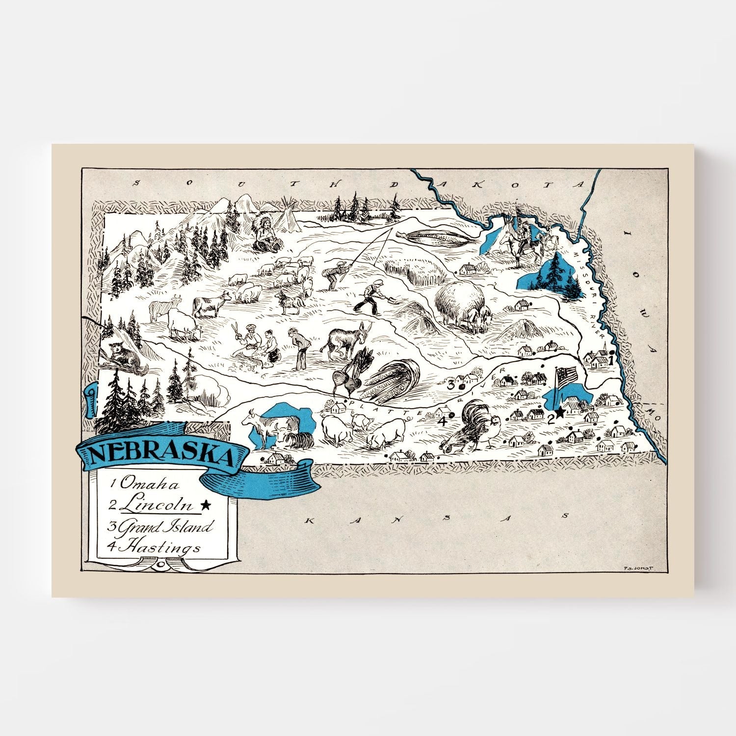 Vintage Map of Nebraska 1931 -Not available at Minden location-