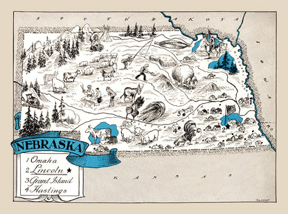 Vintage Map of Nebraska 1931 -Not available at Minden location-
