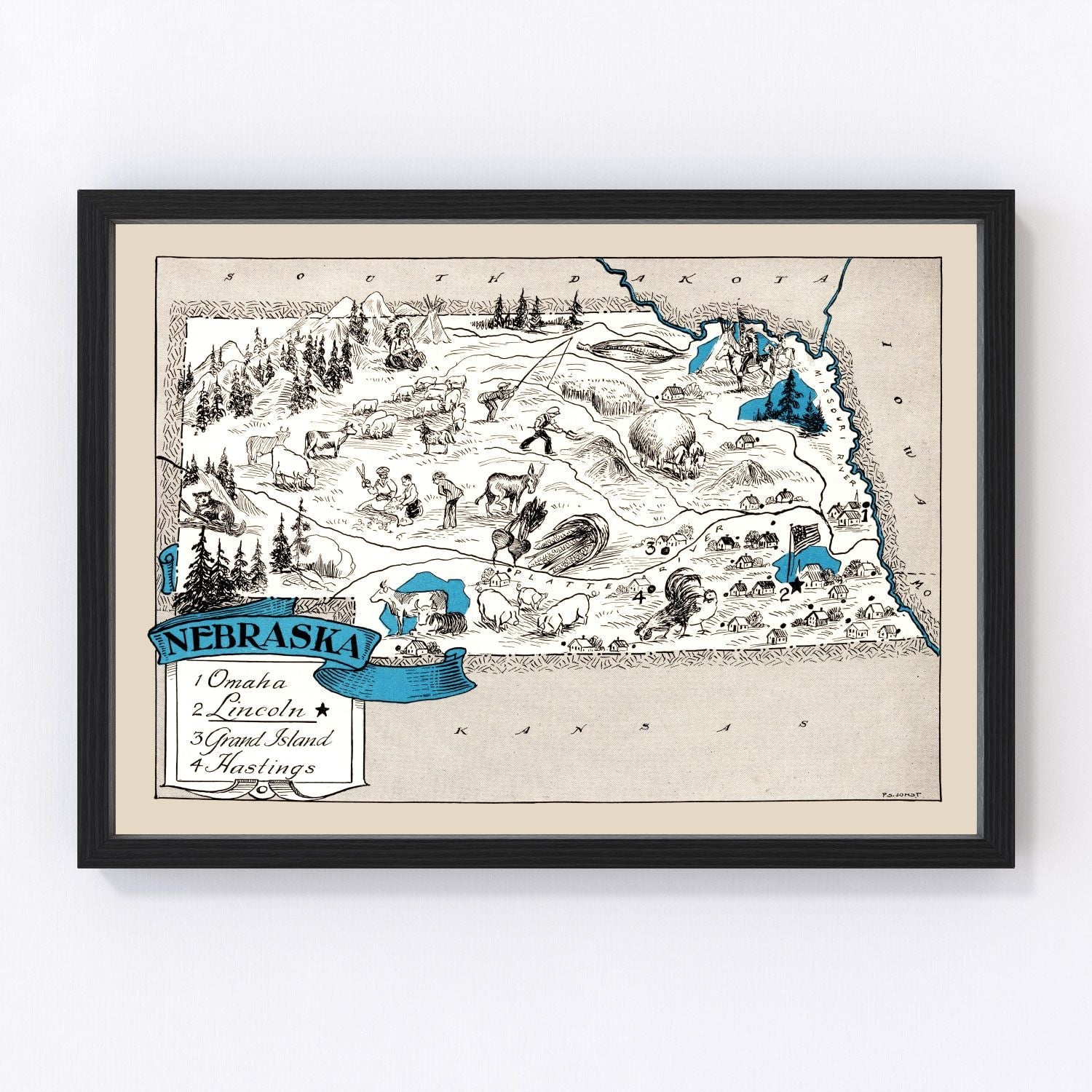 Vintage Map of Nebraska 1931 -Not available at Minden location-