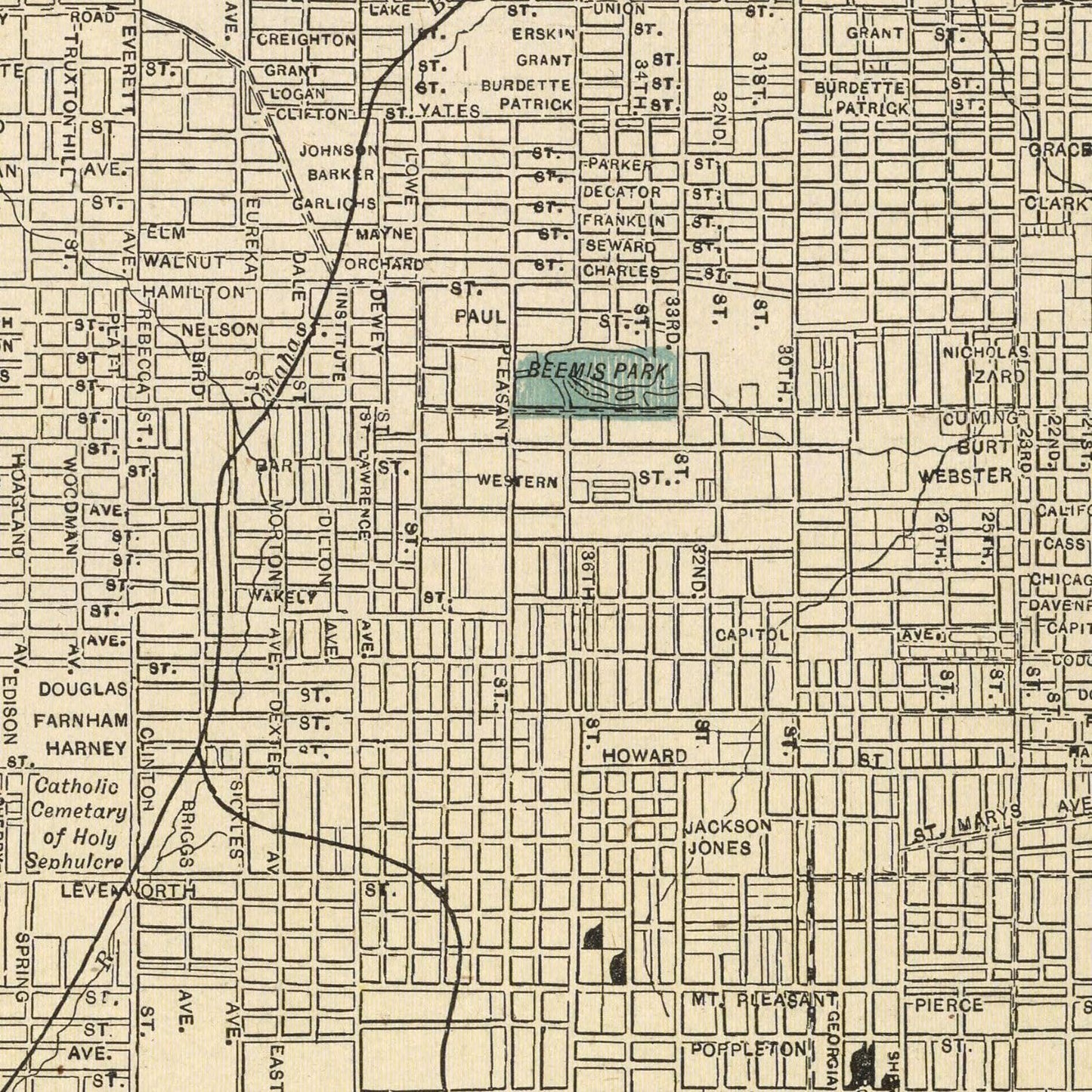 Vintage Map of Omaha, Nebraska 1901 -Not available at Minden location-