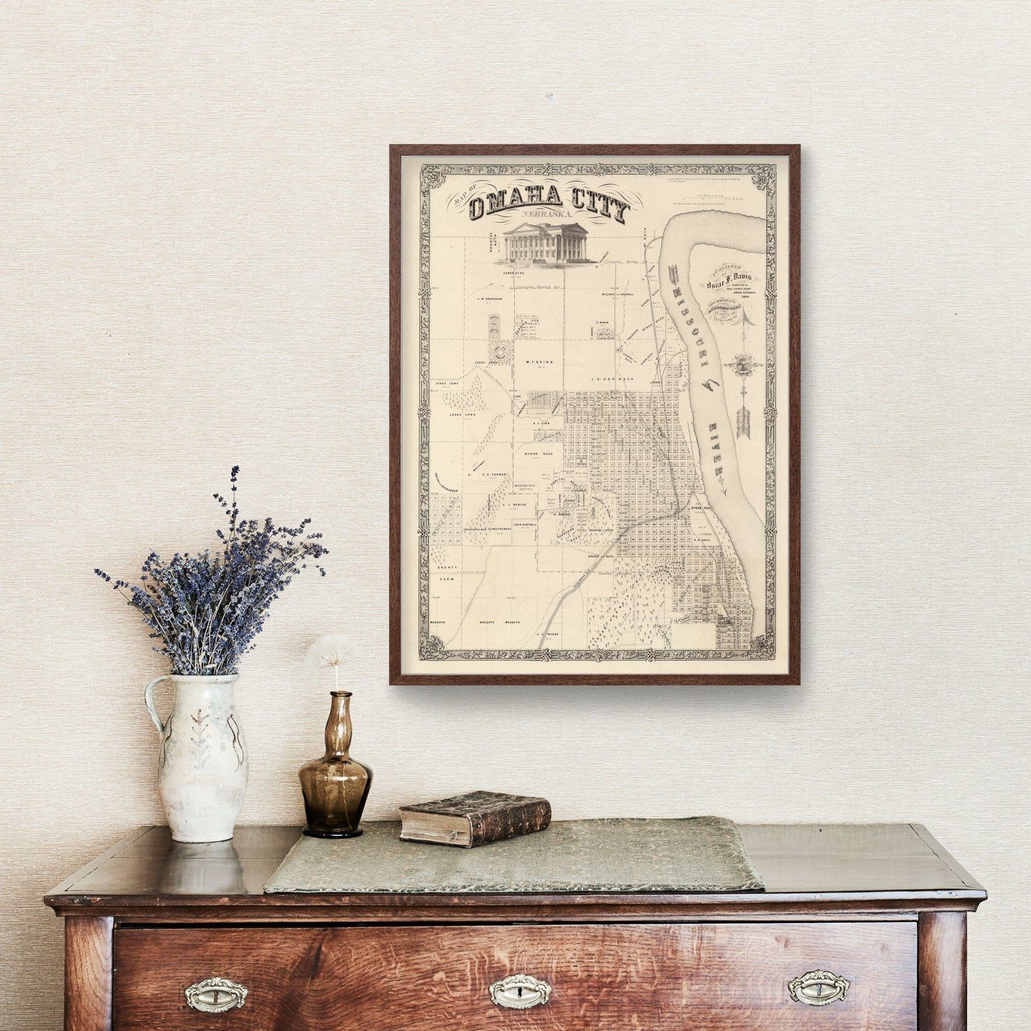 Vintage Map of Omaha, Nebraska 1866 -Not available at Minden location-
