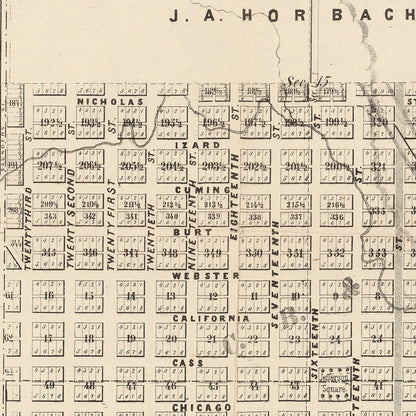 Vintage Map of Omaha, Nebraska 1866 -Not available at Minden location-
