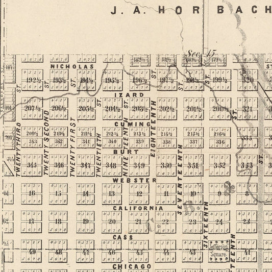 Vintage Map of Omaha, Nebraska 1866 -Not available at Minden location-