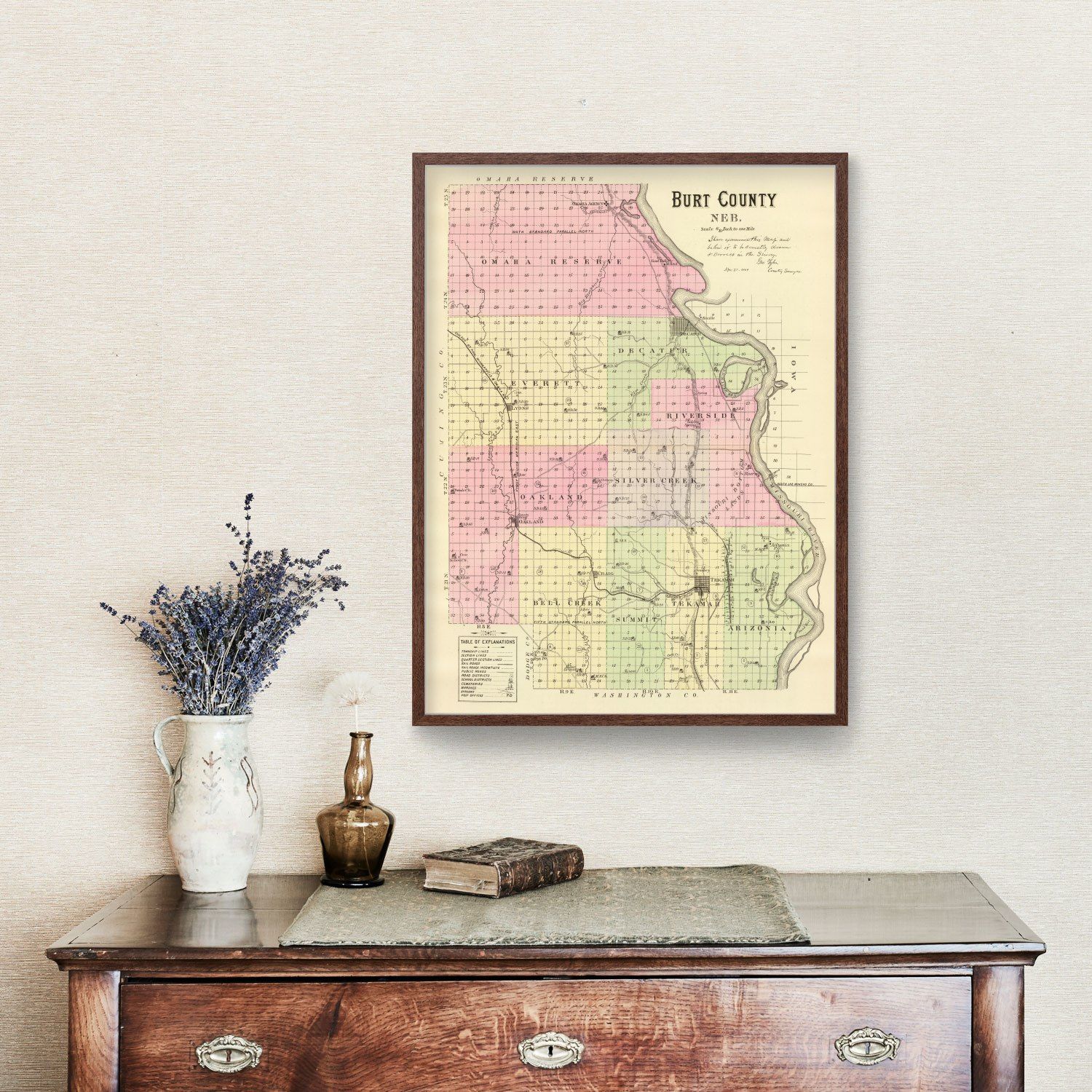 Vintage Map of Burt County, Nebraska 1885 -Not available at Minden location-