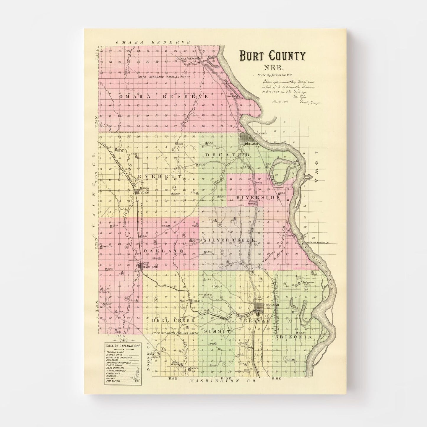 Vintage Map of Burt County, Nebraska 1885 -Not available at Minden location-