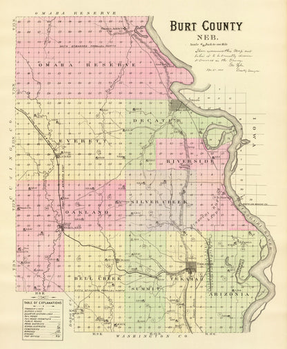 Vintage Map of Burt County, Nebraska 1885 -Not available at Minden location-