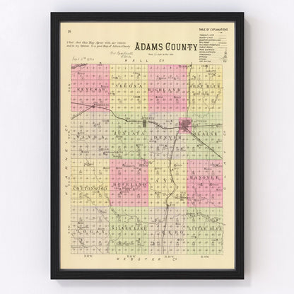 Vintage Map of Adams County, Nebraska 1885 -Not available at Minden location-