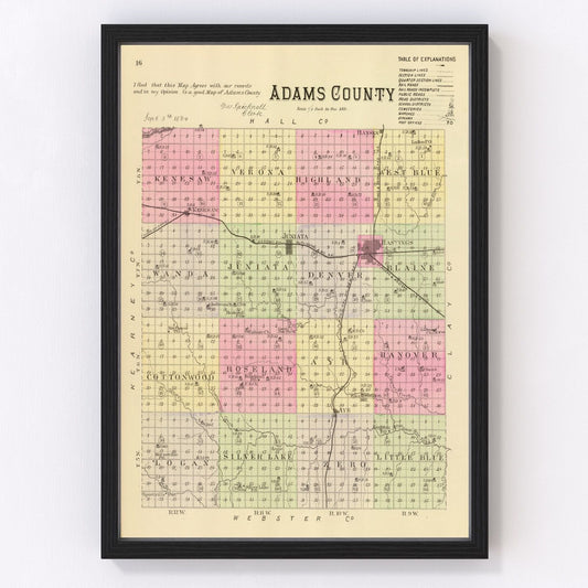 Vintage Map of Adams County, Nebraska 1885 -Not available at Minden location-