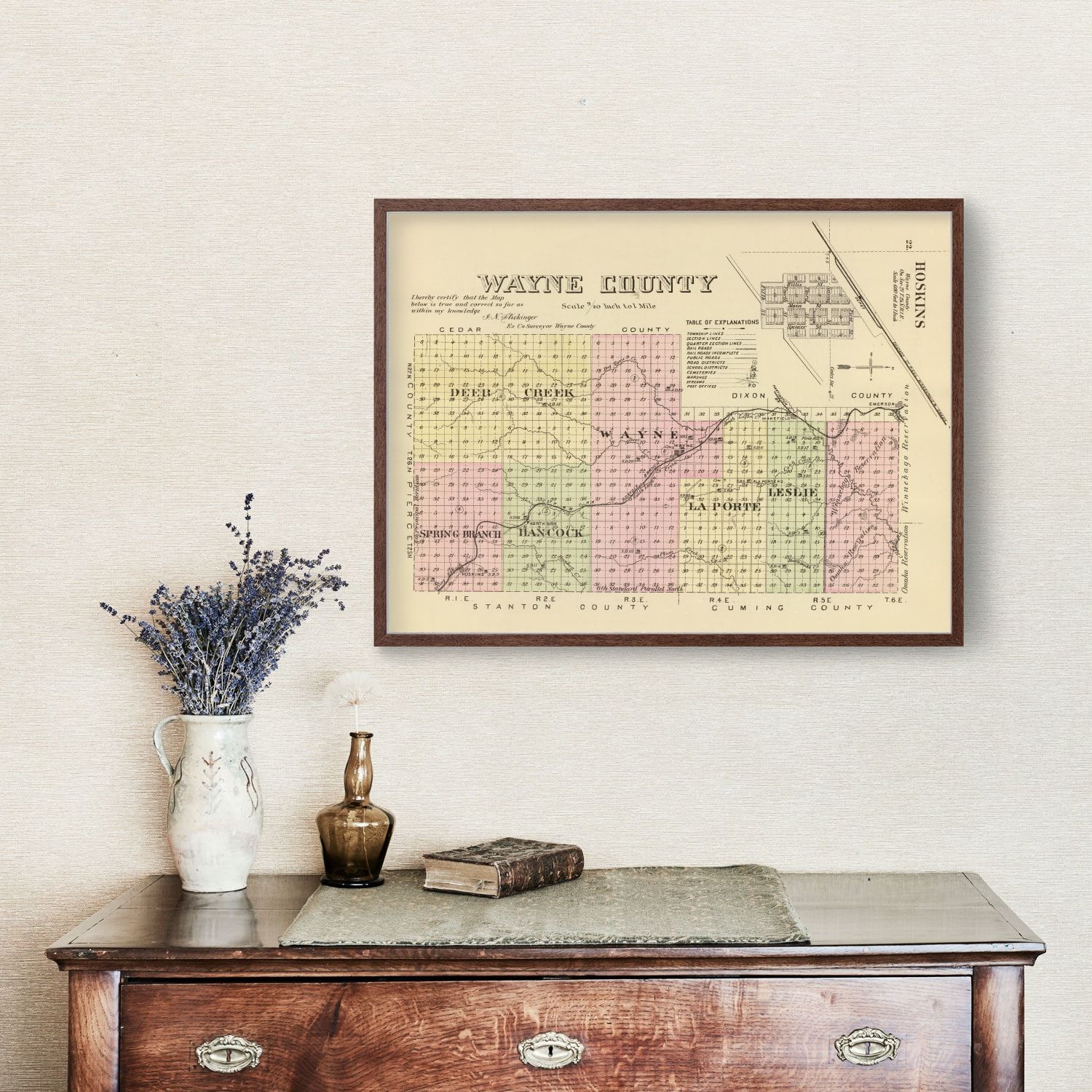 Vintage Map of Wayne County, Nebraska 1885 -Not available at Minden location-