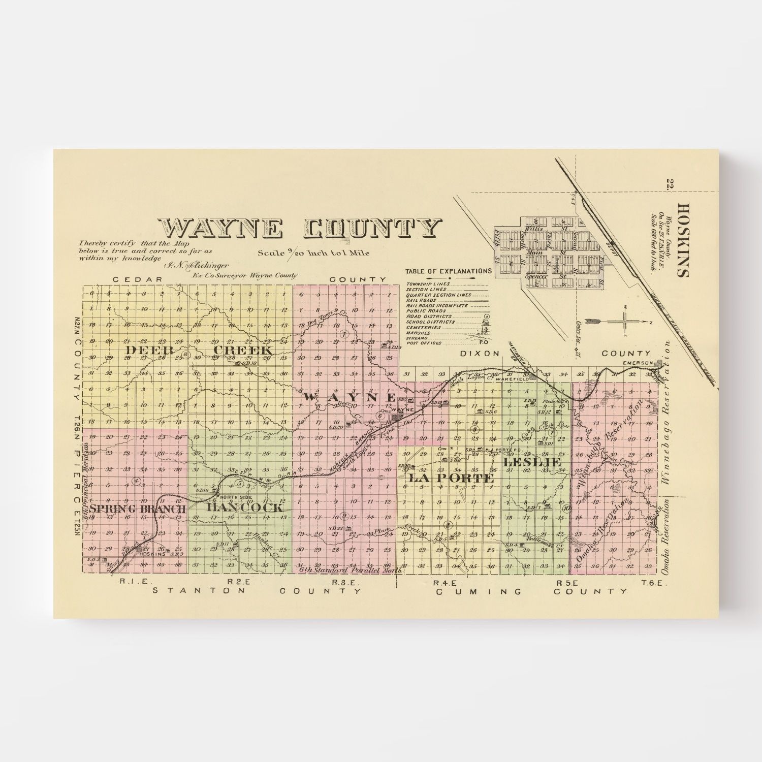 Vintage Map of Wayne County, Nebraska 1885 -Not available at Minden location-